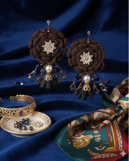 Háčkované  dizajnové náušnice "Omamný Marakéš"